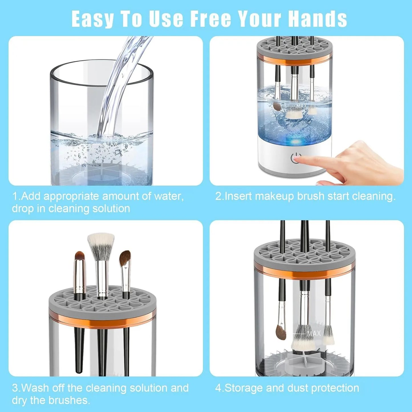 USB Electric Makeup Brush Cleaner Portable 3 In 1 Makeup Brushes Cleaner Drying Rack Lazy Cleaning Brush Washer Quick Dry Tool