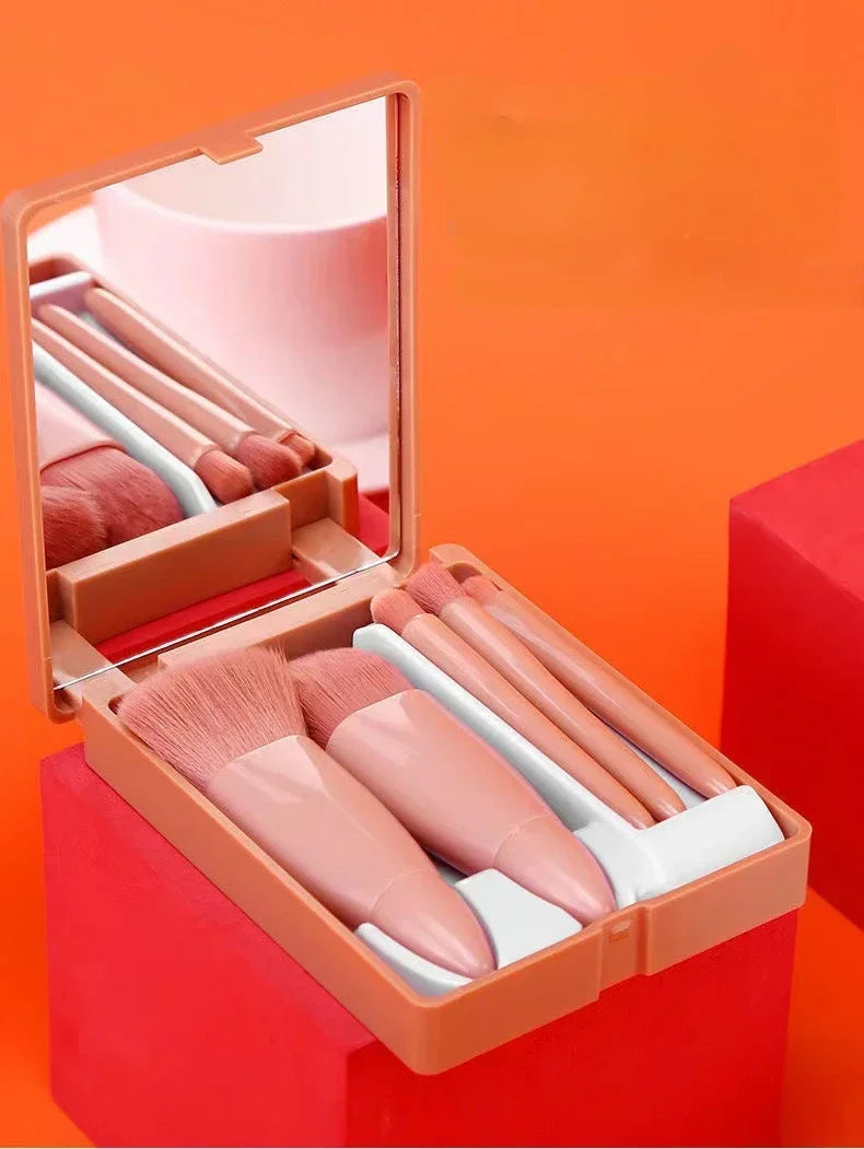 5pcs Travel Size Makeup Brushes Set Mini Makeup Brushes, Small Complete Function Cosmetic Brushes Kit With Case And Mirror Perfe