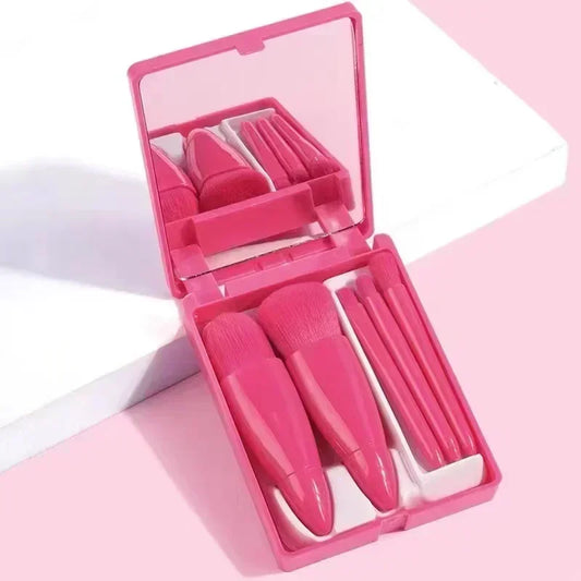 5pcs Travel Size Makeup Brushes Set Mini Makeup Brushes, Small Complete Function Cosmetic Brushes Kit With Case And Mirror Perfe