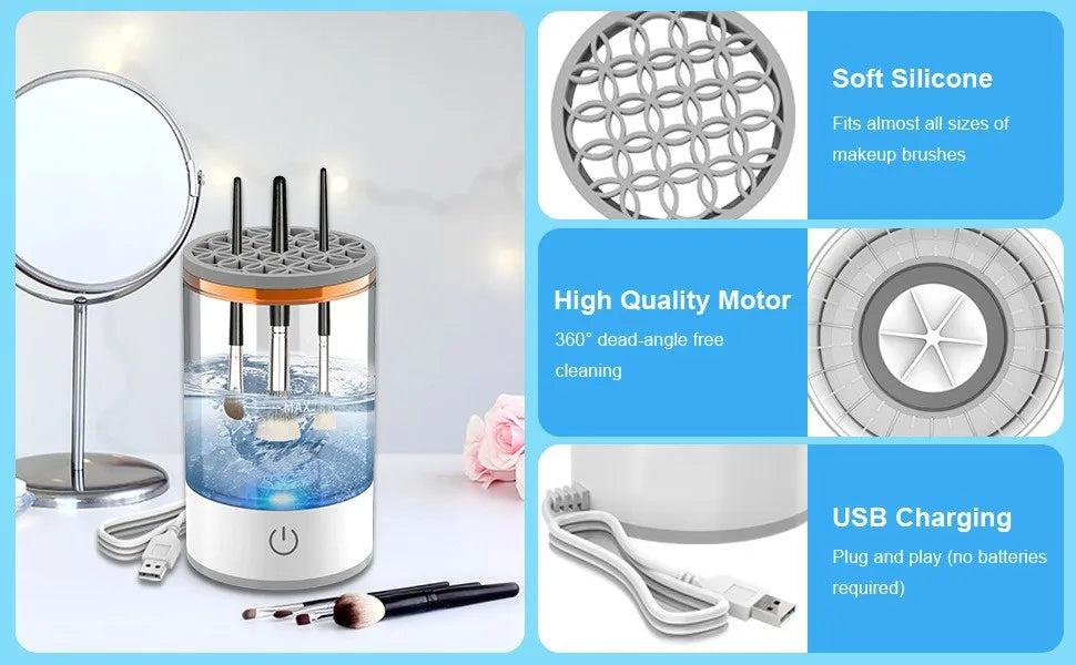 USB Electric Makeup Brush Cleaner Portable 3 In 1 Makeup Brushes Cleaner Drying Rack Lazy Cleaning Brush Washer Quick Dry Tool