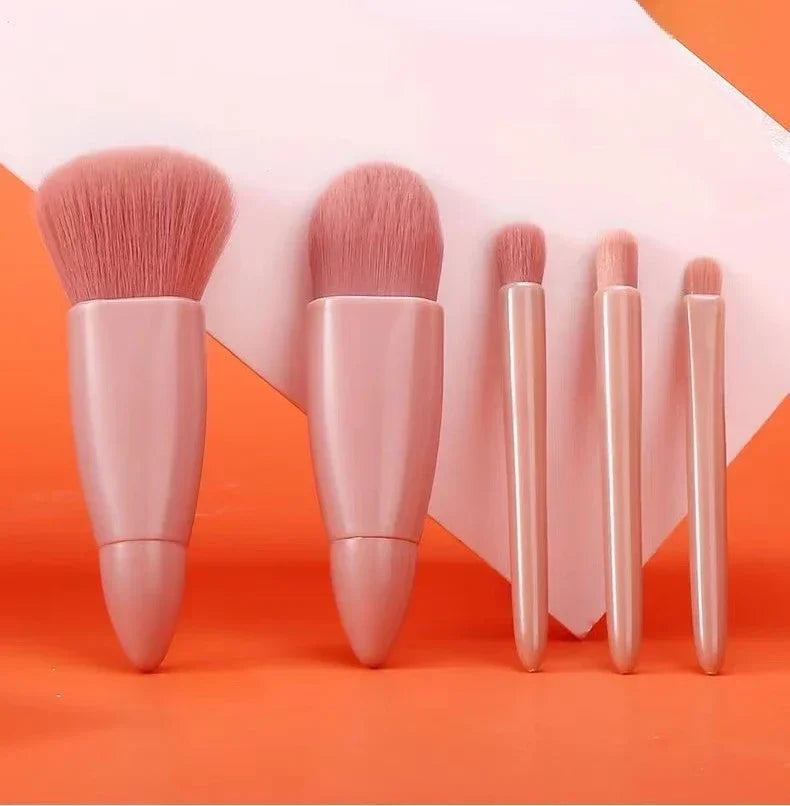 5pcs Travel Size Makeup Brushes Set Mini Makeup Brushes, Small Complete Function Cosmetic Brushes Kit With Case And Mirror Perfe