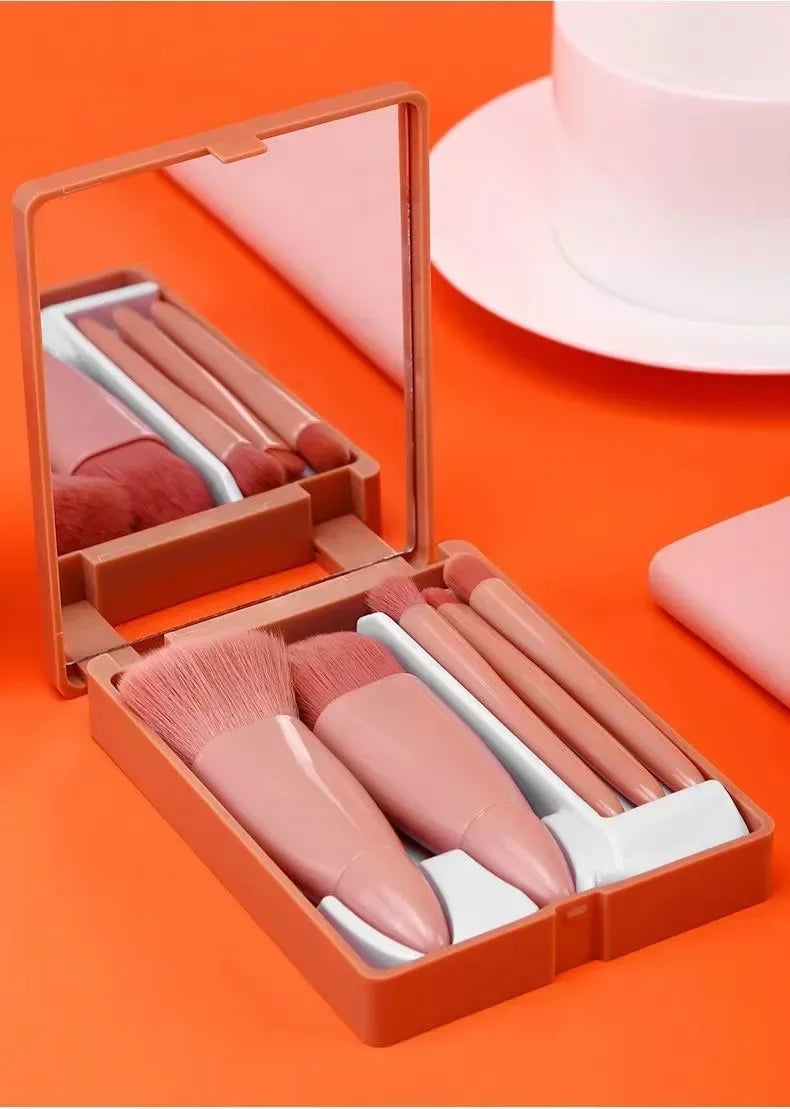 5pcs Travel Size Makeup Brushes Set Mini Makeup Brushes, Small Complete Function Cosmetic Brushes Kit With Case And Mirror Perfe