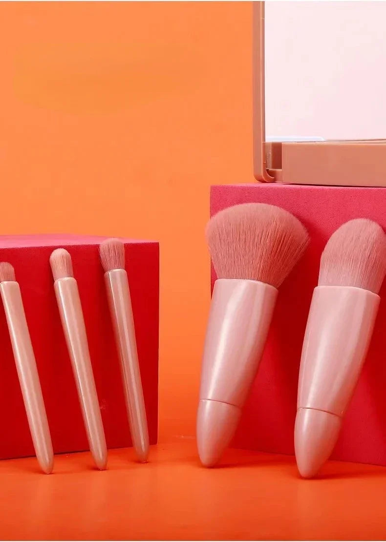 5pcs Travel Size Makeup Brushes Set Mini Makeup Brushes, Small Complete Function Cosmetic Brushes Kit With Case And Mirror Perfe