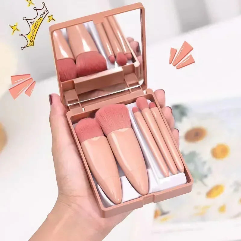 5pcs Travel Size Makeup Brushes Set Mini Makeup Brushes, Small Complete Function Cosmetic Brushes Kit With Case And Mirror Perfe