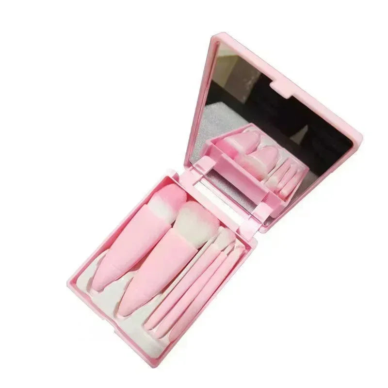 5pcs Travel Size Makeup Brushes Set Mini Makeup Brushes, Small Complete Function Cosmetic Brushes Kit With Case And Mirror Perfe
