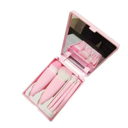5pcs Travel Size Makeup Brushes Set Mini Makeup Brushes, Small Complete Function Cosmetic Brushes Kit With Case And Mirror Perfe
