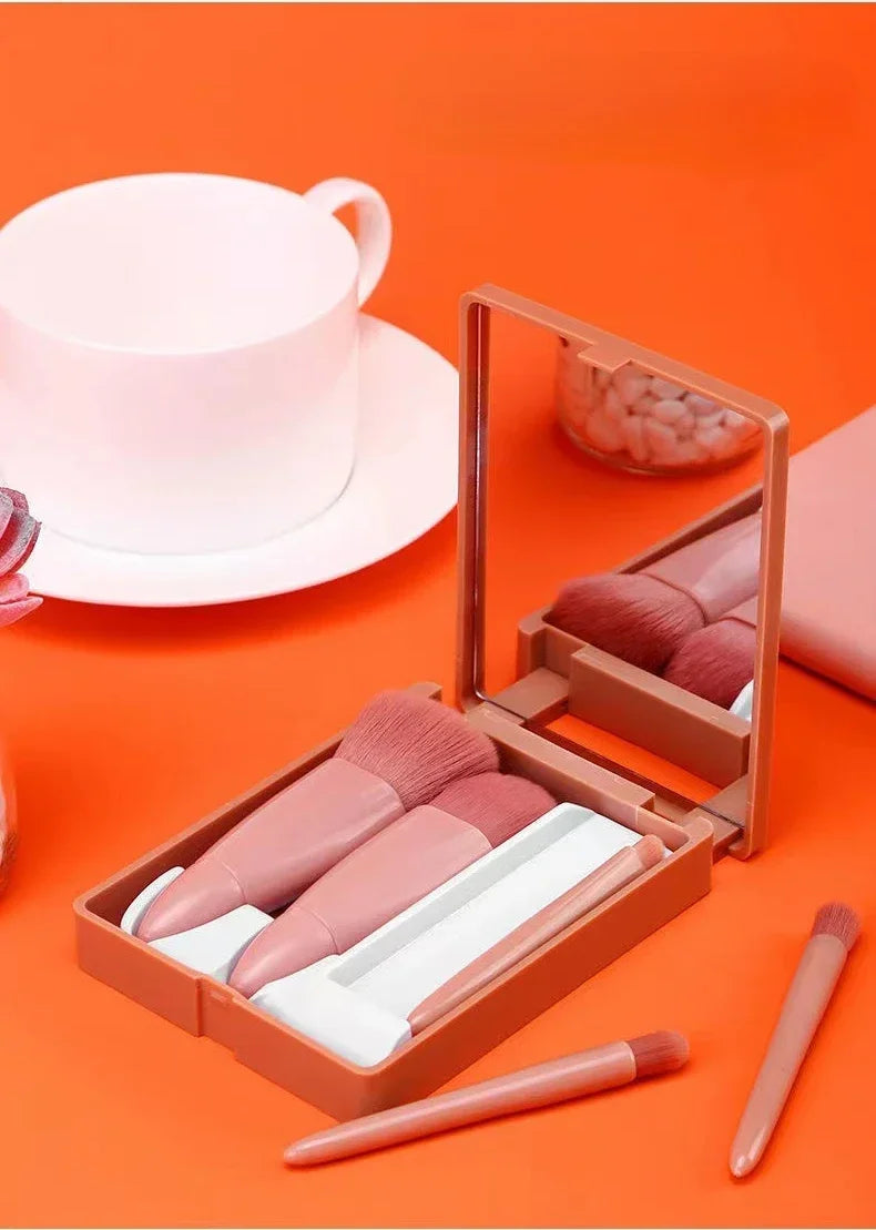 5pcs Travel Size Makeup Brushes Set Mini Makeup Brushes, Small Complete Function Cosmetic Brushes Kit With Case And Mirror Perfe